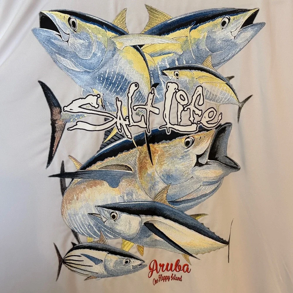 Ingear White Salt Life Aruba UPF 50+ Performance Fishing Long Sleeve Shirt - Picture 7 of 7